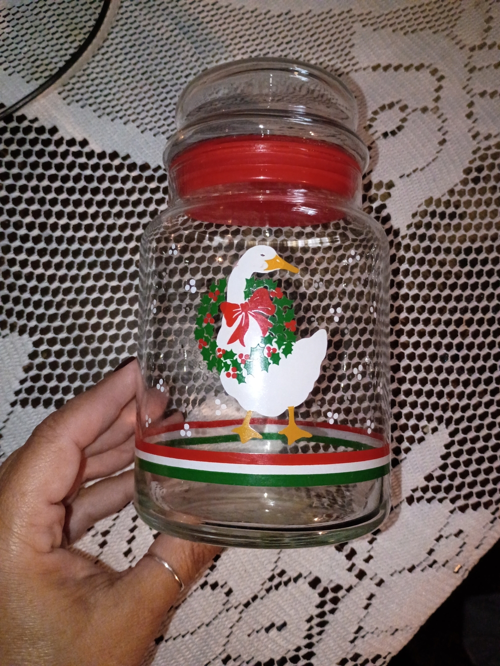 Holiday Duck Glass Canister with Red Lid